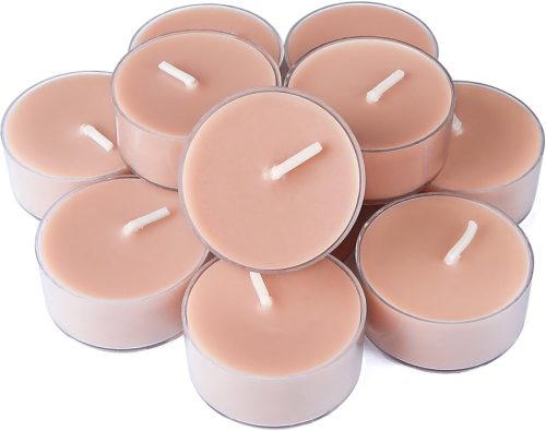 Natural Velvet Wood Scented Soy Wax Tea Lights (Bulk Pack) — Luxurious Aromatherapy Tea Light Gift Box (Pack of 12) | 4-Hour Burn Time Per Candle | An Excellent Gift Choice