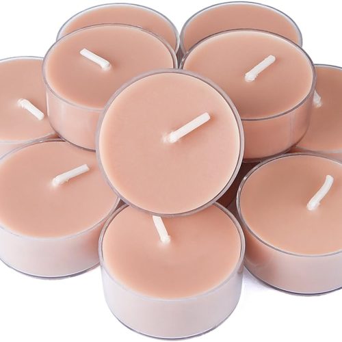 Natural Velvet Wood Scented Soy Wax Tea Lights (Bulk Pack) — Luxurious Aromatherapy Tea Light Gift Box (Pack of 12) | 4-Hour Burn Time Per Candle | An Excellent Gift Choice