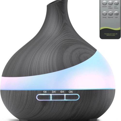 500ML Essential Oil Diffuser: Aroma Diffuser with Remote Control for Hotel Spa Yoga Room - Humidifier with 14 Colors LED Night Light for Bedroom Home Relaxation (Ink Black)
