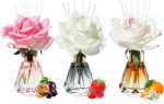 3-Bottle Reed Diffuser Set (60ml Each) — Includes Three Fragrances: "Crystal Love," "My Paris," and "Water of Freedom"; Long-Lasting Home Fragrance Oils; Comes with 18 White Fiber Reeds and Real Preserved Floral Accents; Perfect as an Air Freshener for Bedrooms and Bathrooms.