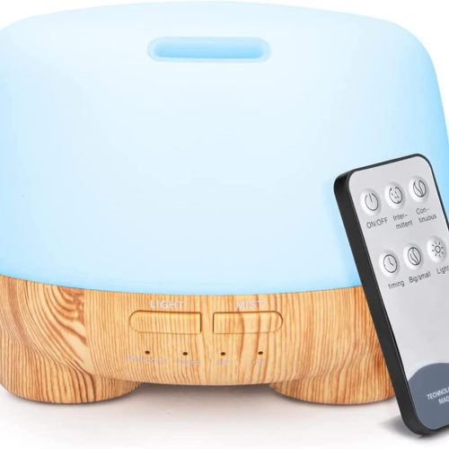 500ML Aromatherapy Essential Oil Diffusers,Ultrasonic Cool Mist Aroma Diffuser Air Humidifier with Remote Control,7LED Light,4 Timer for Large Room, Home, Bedroom