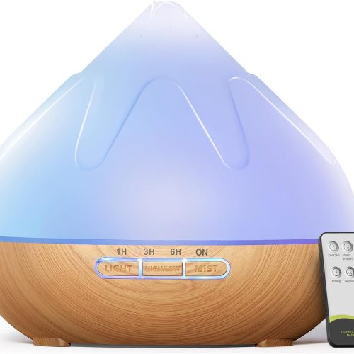 500ML Essential Oil Diffuser: Aroma Diffuser with Remote Control for Hotel Spa Yoga Room - Humidifier with 14 Colors LED Night Light for Bedroom Home Relaxation-Light Brown
