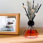 Set of 2 Empty Glass Diffuser Bottles – Refillable Decorative Bottle Kit featuring a Vintage Diamond-Cut Style; Includes 20 Reed Sticks, 10 Wooden Beads, and Dried Flower Ornaments; 100ml Capacity (2-Bottle Pack).