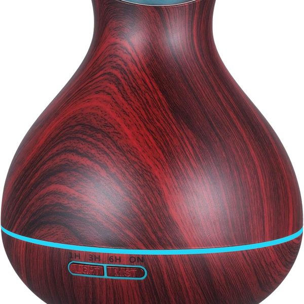 Aromatherapy Essential Oil Diffuser 550ml 12 Hours Wood Grain Aroma Diffuser with Timer Cool Mist Humidifier for Large Room, Home, Baby Bedroom, Waterless Auto Shut-off,7 Colors Lights Changing