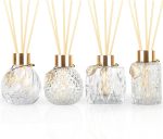 4-Piece Reed Diffuser Set (with Gold Metal Accents) — Includes 3.5–4.2oz Empty Bottles and 20 Reeds; Features a Unique Design Ideal for Home and Office Decor (Includes 4 Different Bottle Shapes)