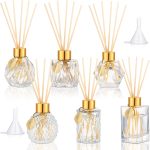 6-Piece Reed Diffuser Gift Set — Includes an Empty Glass Diffuser Bottle (3.4 oz. Prism Design), 30 Reeds, a Metal Leaf Accent, and a Filling Funnel; Ideal for DIY Essential Oil Blends; Suitable for Home and Office Decor; Available in 6 Styles.