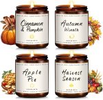 Autumn Candle Set | 4-Pack Home Fragrance Candles — A perfect candle gift for both men and women; made with soy wax to create a delightful home ambiance | Autumn Fragrance Series: Apple Pie / Cinnamon / Harvest / Wreath Scents.