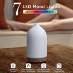200ML Ceramic Essential Oil Diffuser - Ultrasonic Aromatherapy & Humidifier with 7-Color LED Lights, Auto Shut-Off, Wood Grain Base, 1H/3H/6H Timer | Scent for Home, Office, Yoga