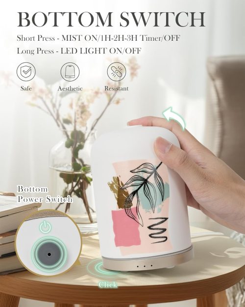 110ML Essential Oil Diffuser with Handmade Ceramic Cover, Aromatherapy Diffuser for Large Room, Quiet Ultrasonic Aroma Diffuser with Auto-Off, Timer, USB Cable, Night Light for Home, Yoga & Office