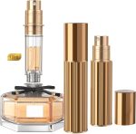 10ml Perfume Atomizer Travel Refillable,Bottom-Filling Fragrances Perfumes Bottle,Mini Cologne Dispenser, Portable Sprayer Pocket Size for Women Men Cruise Car Trip Gift 0.34oz (Gold)