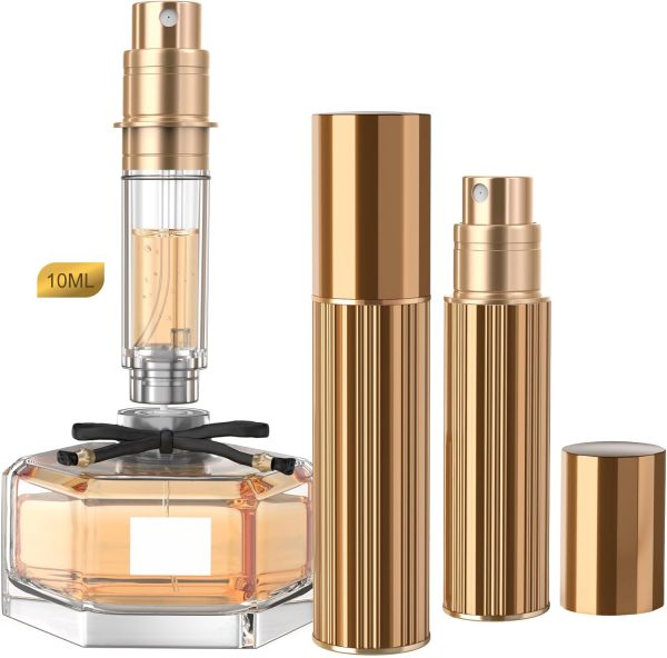 10ml Perfume Atomizer Travel Refillable,Bottom-Filling Fragrances Perfumes Bottle,Mini Cologne Dispenser, Portable Sprayer Pocket Size for Women Men Cruise Car Trip Gift 0.34oz (Gold)