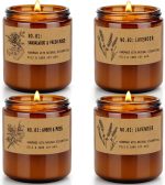 Home Fragrance Candle 4-Piece Set (Total Weight: 28 oz) — A top gift choice for women; large soy wax scented candles featuring Lavender, Fresh Rose, Long-Lasting Aroma, and Amber scents. Suitable for both men and women—perfect as Christmas, Birthday, or Thanksgiving gifts.