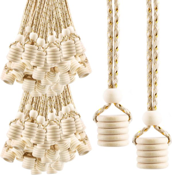 100 Pcs Hanging Car Air Freshener Bottle Caps Perfume Bottle Wooden Cap Essential Oil Diffuser Replacement Lids with Hanging String for Auto Ornaments Decor Fragrance