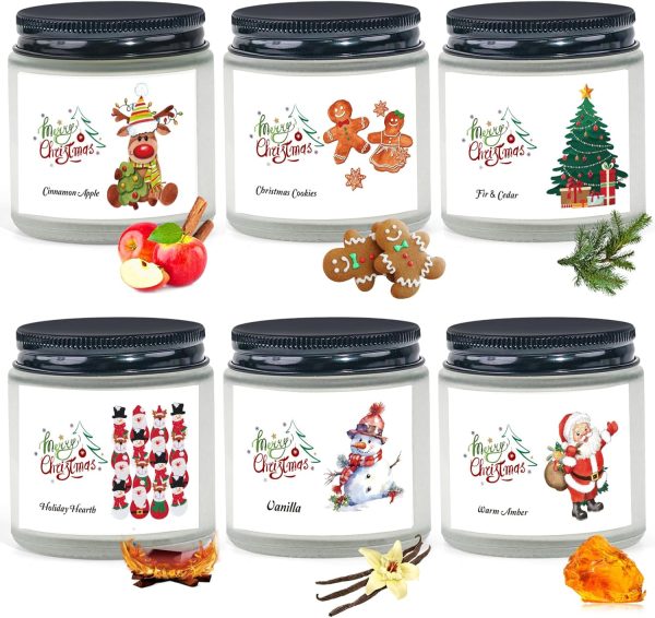 Christmas-Themed Home Fragrance Candle 6-Piece Set — 21 oz Tinned Soy Wax Candles; the perfect Christmas gift for women, colleagues, girlfriends, and friends.