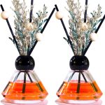 Set of 2 Empty Glass Diffuser Bottles – Refillable Decorative Bottle Kit featuring a Vintage Diamond-Cut Style; Includes 20 Reed Sticks, 10 Wooden Beads, and Dried Flower Ornaments; 100ml Capacity (2-Bottle Pack).
