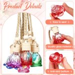 20 Pcs Car Essential Oil Diffuser Hanging Bottle Air Freshener Car Perfume Diffuser Empty Glass Bottle Refillable Aromatherapy Fragrance Bottle Pendant Auto Interior Ornament (Rose Style)
