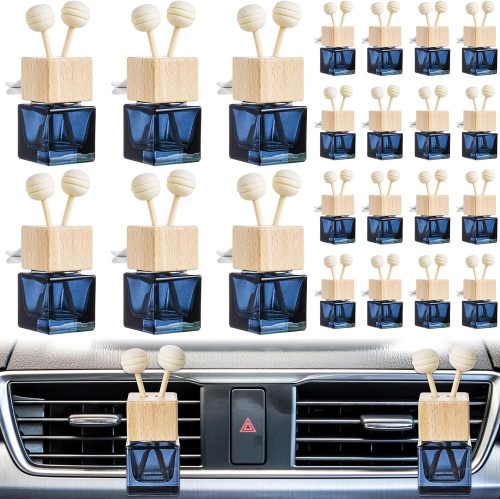 30 Pcs Glass Car Air Freshener Vent Clip Empty Essential Oil Diffuser Bottle Auto Glass Perfume Diffuser with Vent Clip Wooden Cap and Stick for Car Fragrance Ornament (Gradient Black)