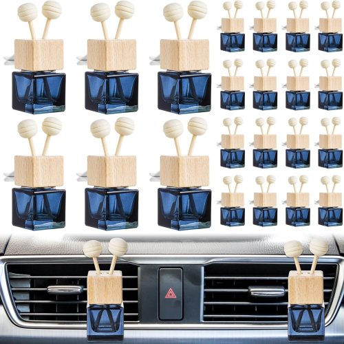 30 Pcs Glass Car Air Freshener Vent Clip Empty Essential Oil Diffuser Bottle Auto Glass Perfume Diffuser with Vent Clip Wooden Cap and Stick for Car Fragrance Ornament (Gradient Black)