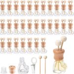 30 Pack Car Air Freshener Diffuser with Vent Clip Empty Car Diffuser Bottles for Essential Oil Perfume Glass Bottle with Wooden Caps Stick(Heart)