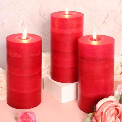Red Scented Pillar Candle Set (3-Piece): 3x6 Inches, Large-Sized Candles — Rose Scent; Hand-Poured in Four Layers for Long-Lasting Fragrance — Luxurious and Romantic; A Top Choice for Birthdays, Dinner Parties, Weddings, Christmas Decor, and Gifting
